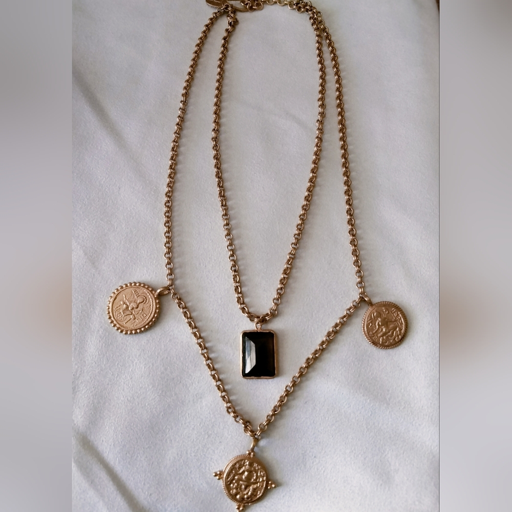 Julie Vos Dual Layered 24k Gold Plated Gold Medallion and Smokey Quartz Necklace - Picture 2 of 11